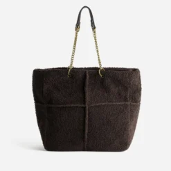 Sac cabas marron patchwork bouclette