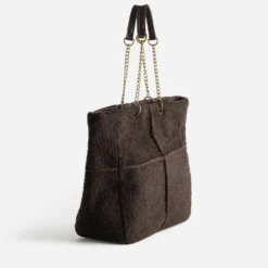 Sac cabas marron patchwork bouclette