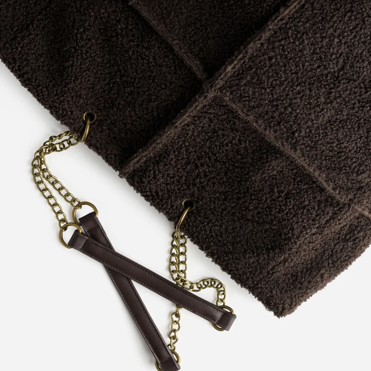 Sac cabas marron patchwork bouclette