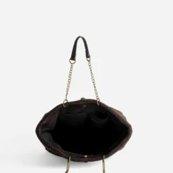 Sac cabas marron patchwork bouclette