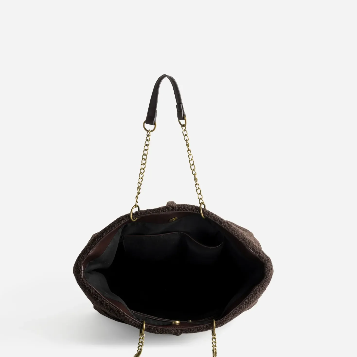 Sac cabas marron patchwork bouclette