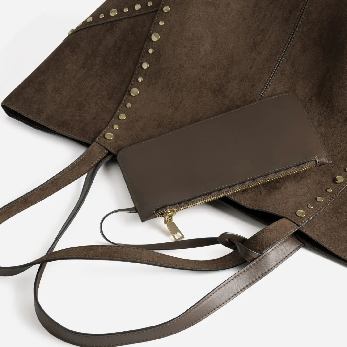 Sac cabas marron suédé décor clous
