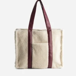 Sac cabas TEXTO écru sherpa anses bordeaux