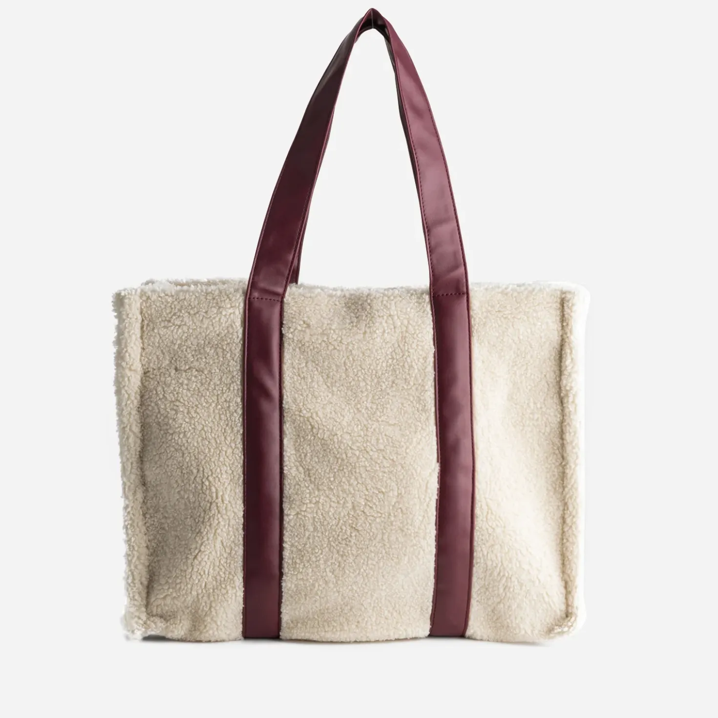 Sac cabas TEXTO écru sherpa anses bordeaux
