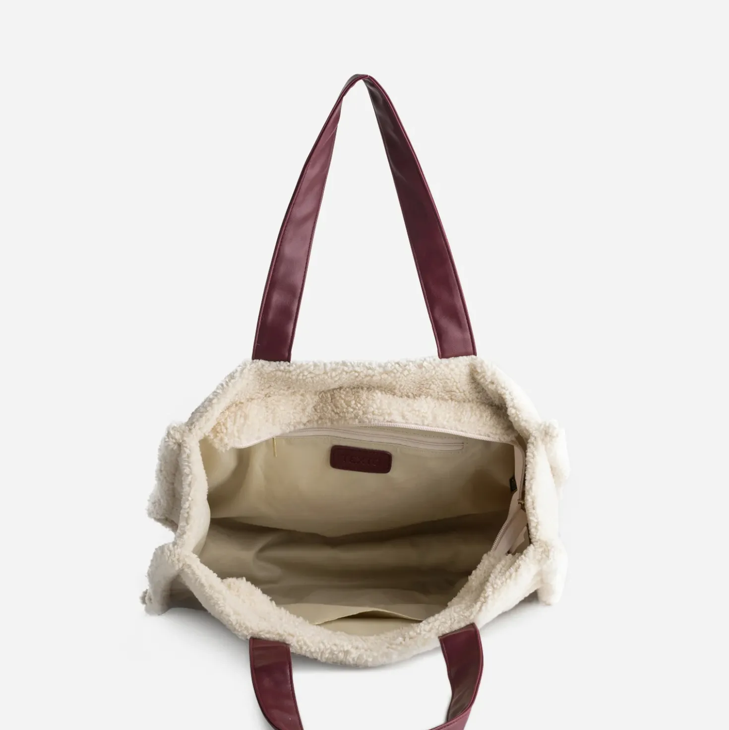 Sac cabas TEXTO écru sherpa anses bordeaux