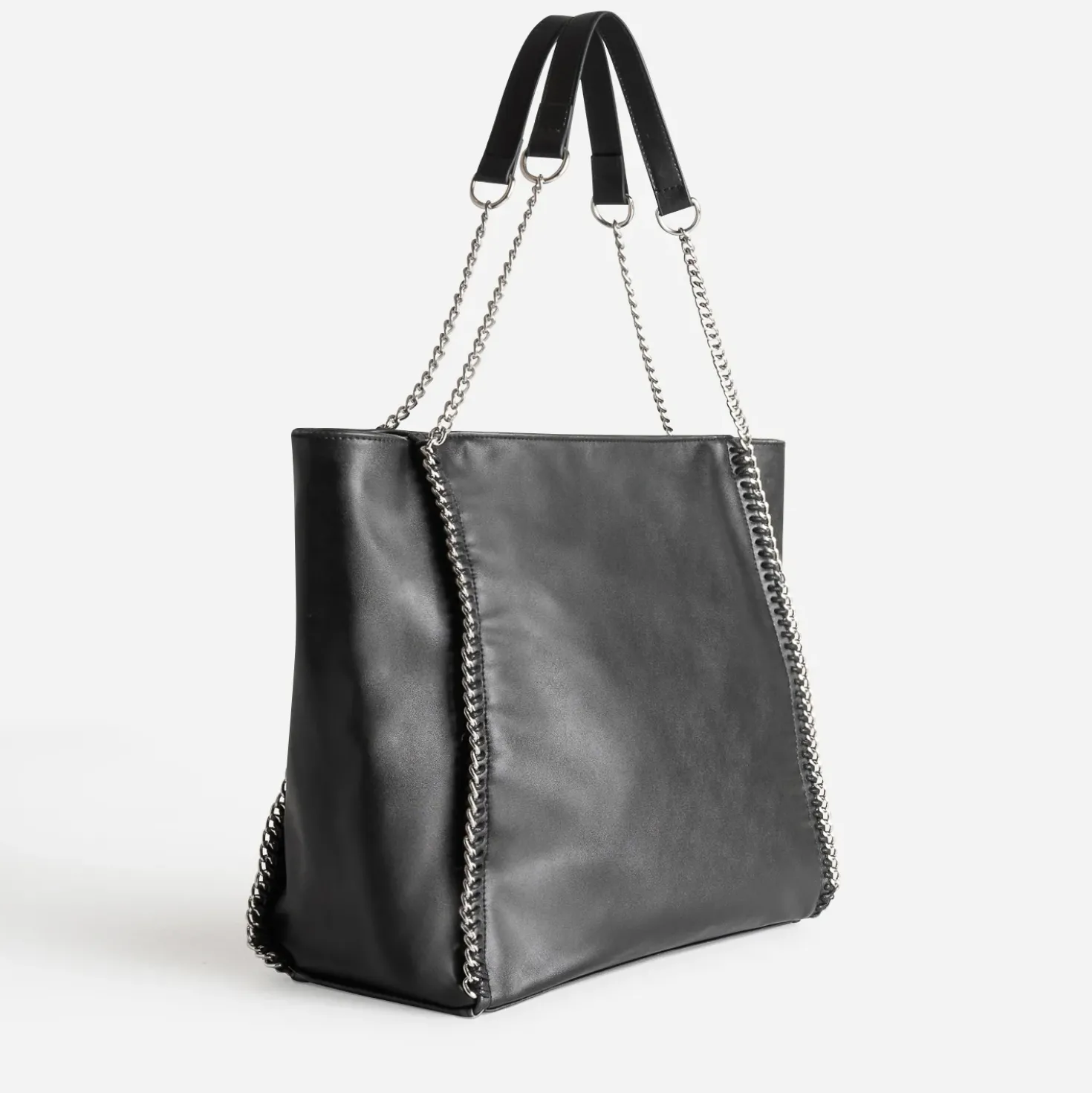 Sac cabas TEXTO noir métalleries argentées
