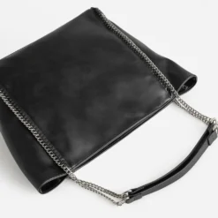 Sac cabas TEXTO noir métalleries argentées