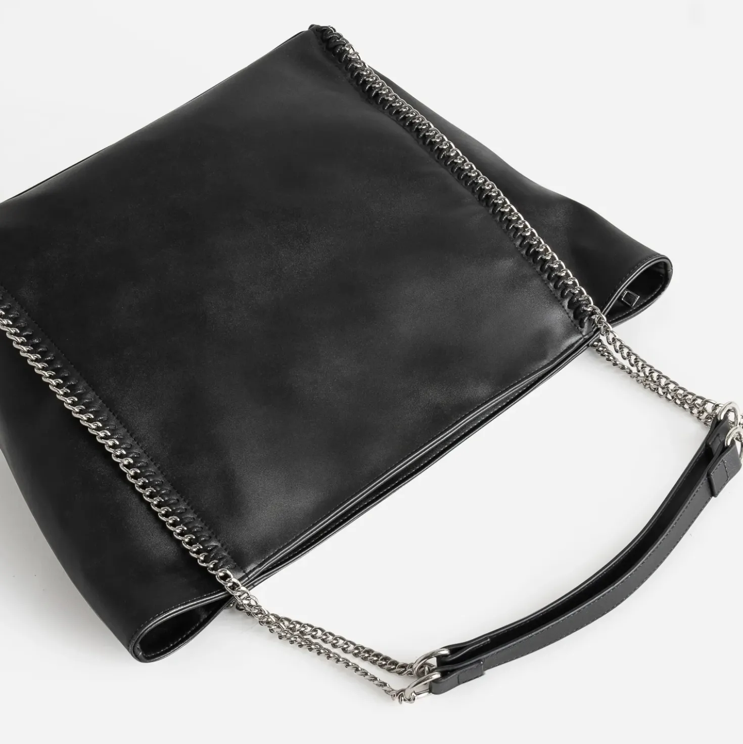 Sac cabas TEXTO noir métalleries argentées
