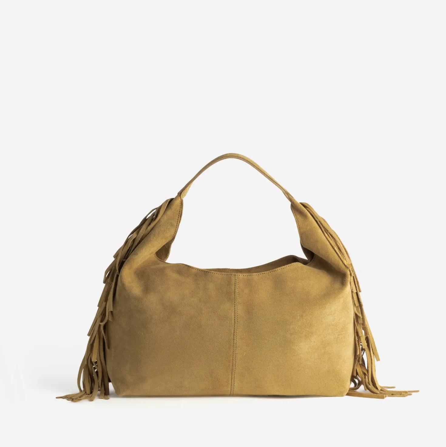 Sac camel cuir velours franges côtés