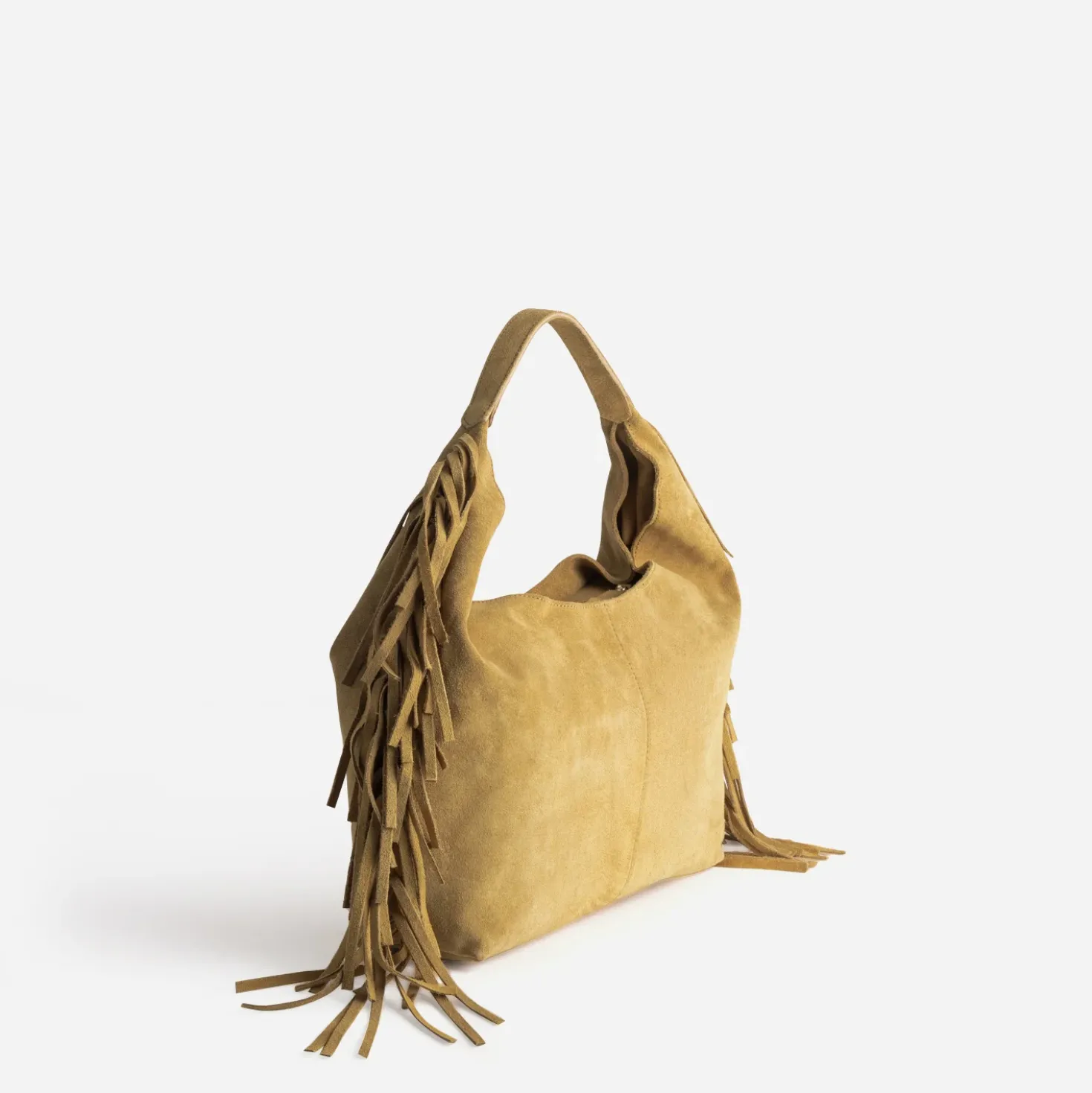 Sac camel cuir velours franges côtés