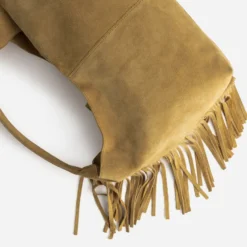 Sac camel cuir velours franges côtés