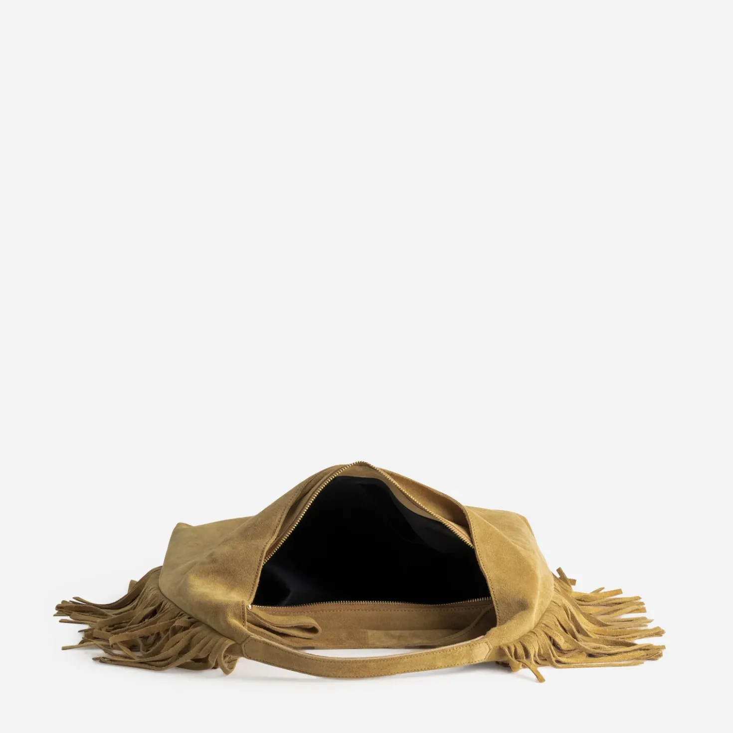Sac camel cuir velours franges côtés