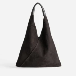 Sac hobo TEXTO marron cuir velours