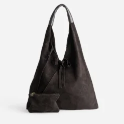 Sac hobo TEXTO marron cuir velours