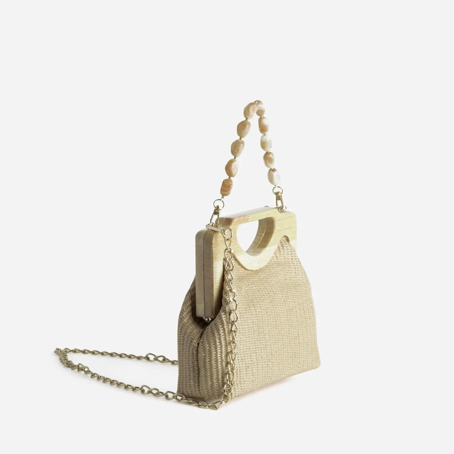 Sac à main beige tressé