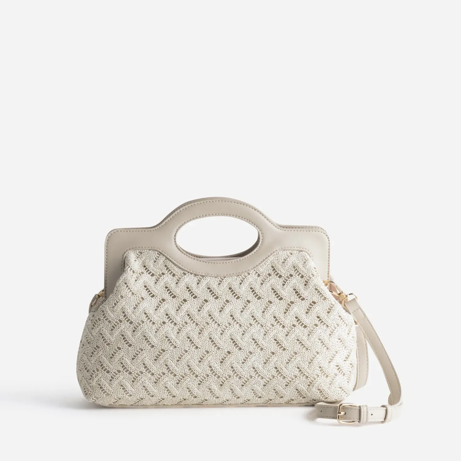 Sac à main beige tressé