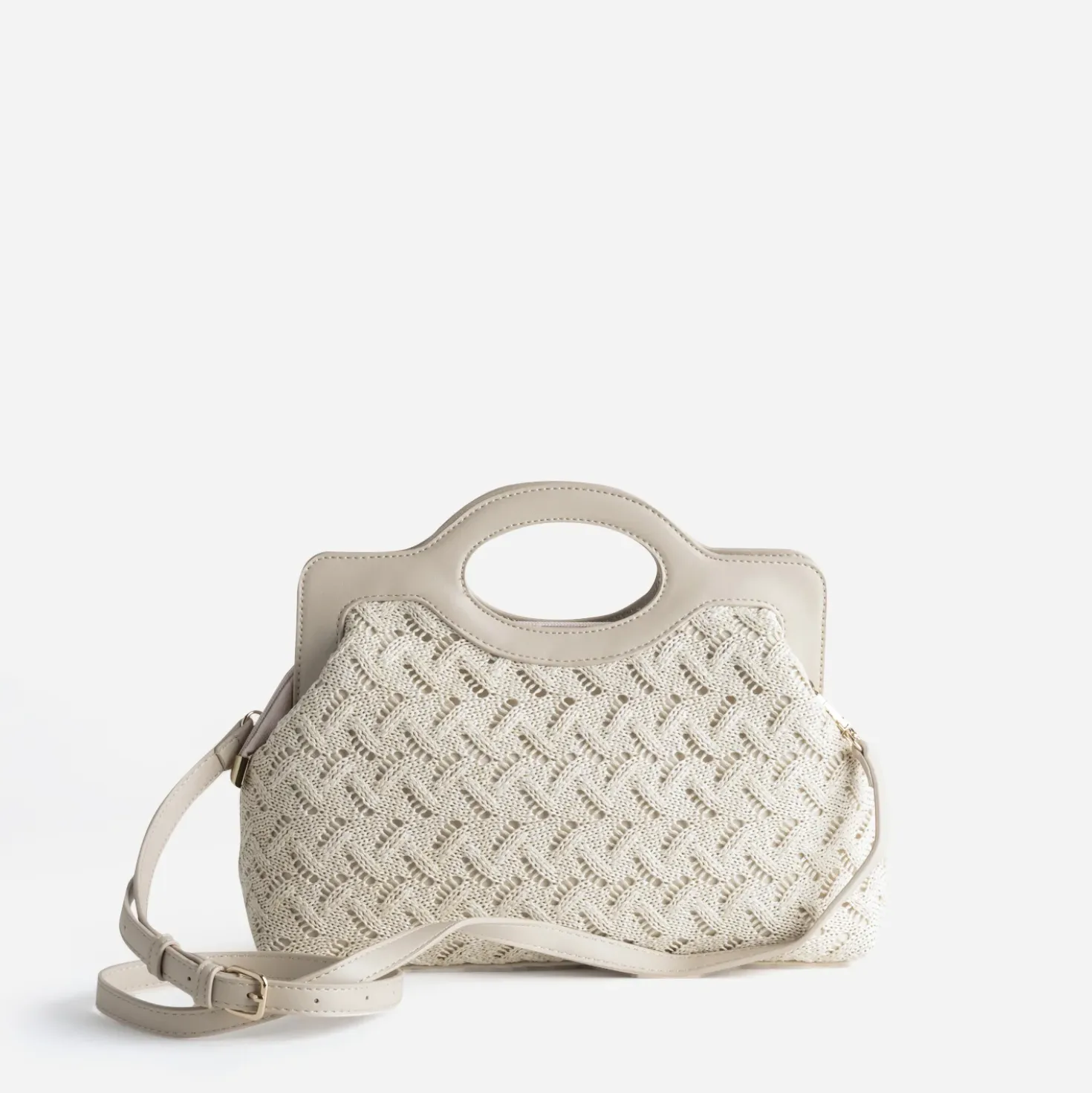 Sac à main beige tressé