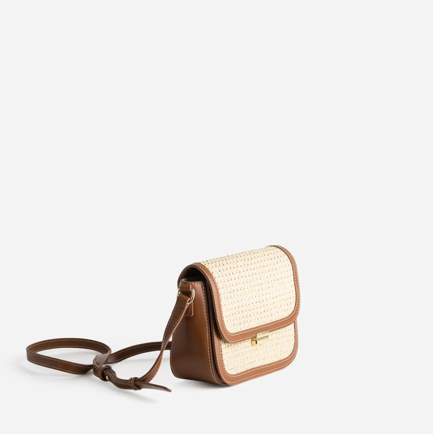Sac à main beige tressé bordures cognac