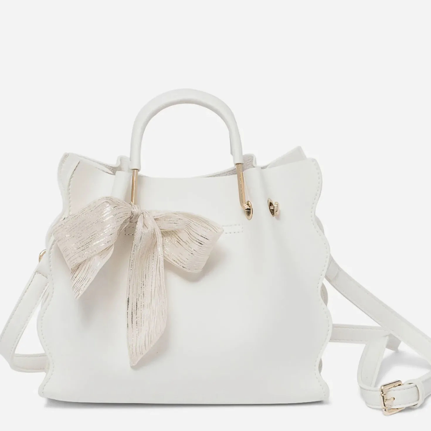 Sac à main blanc à ruban or