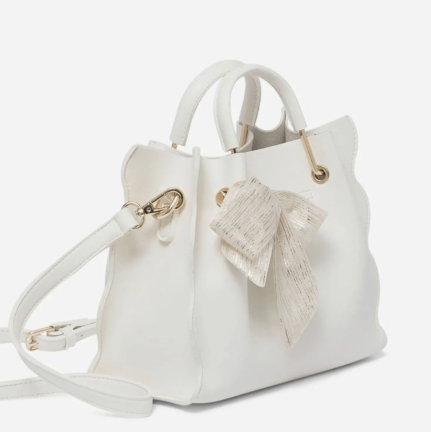 Sac à main blanc à ruban or