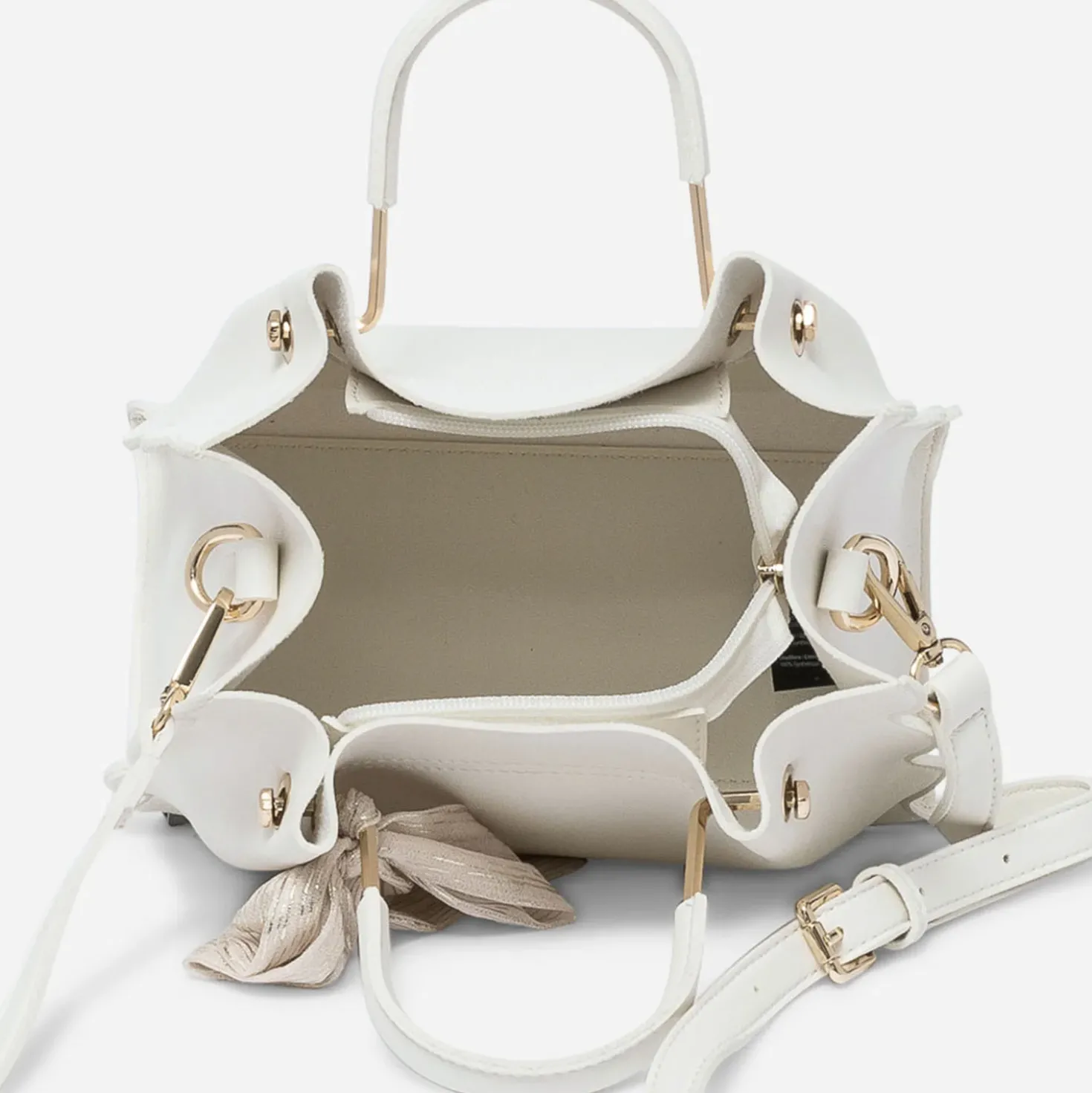 Sac à main blanc à ruban or