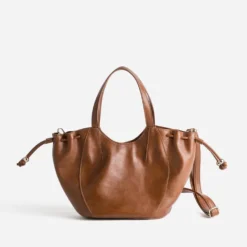 Sac à main cognac coulisses côtés