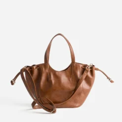 Sac à main cognac coulisses côtés