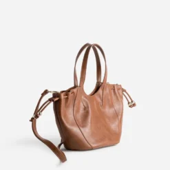 Sac à main cognac coulisses côtés