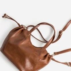 Sac à main cognac coulisses côtés