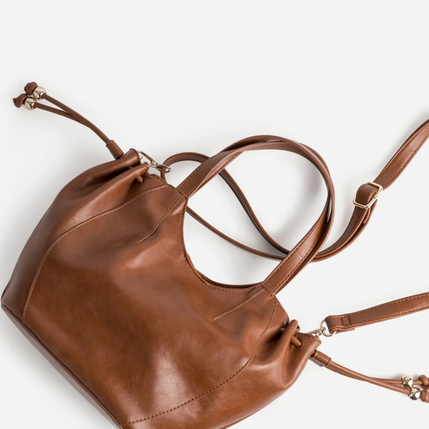 Sac à main cognac coulisses côtés