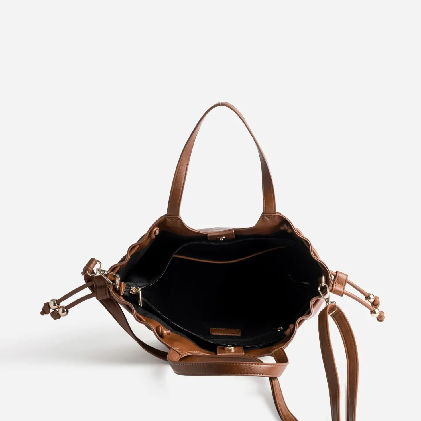 Sac à main cognac coulisses côtés
