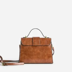 Sac à main cognac forme trapèze