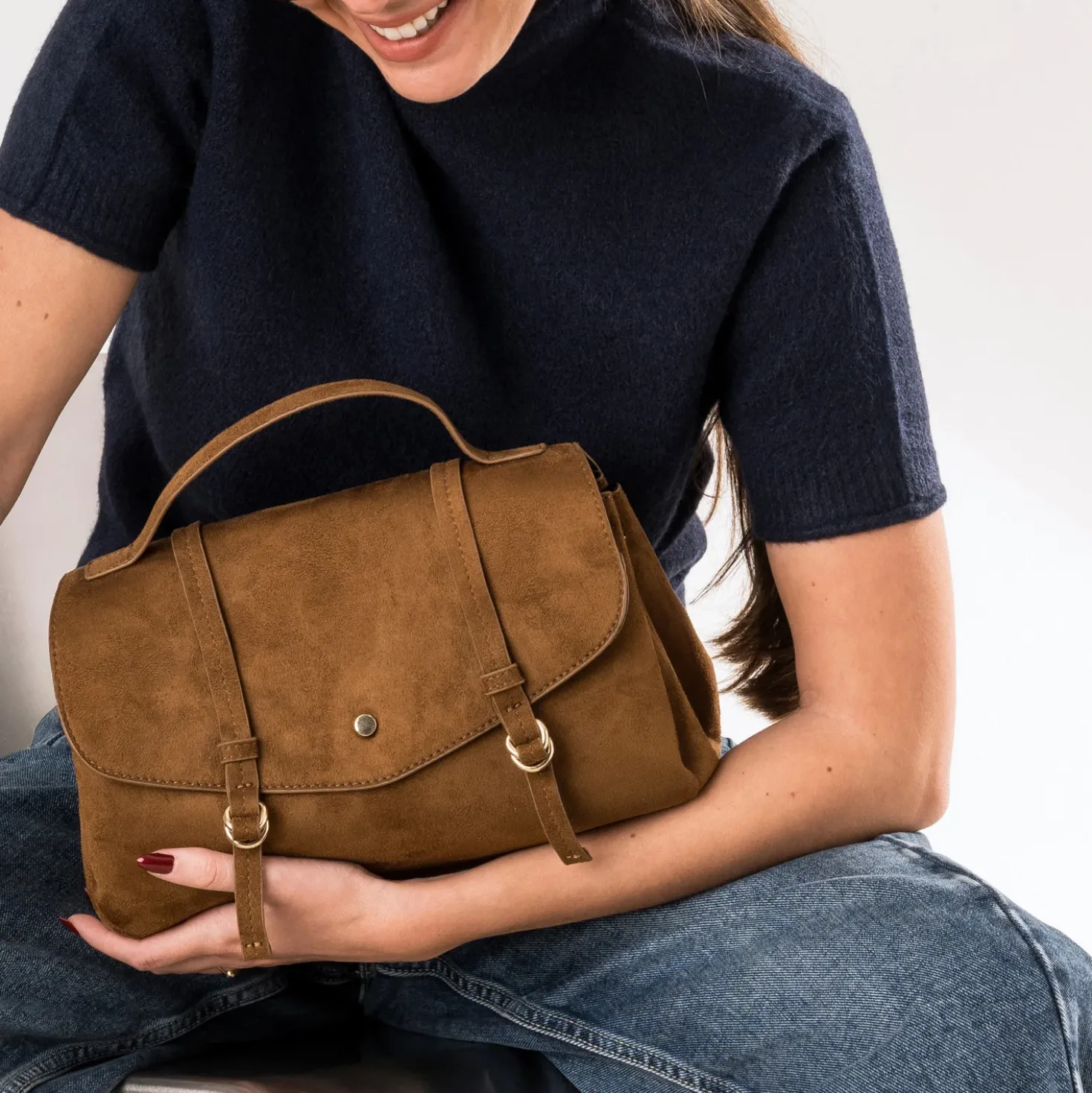 Sac à main cognac suédé