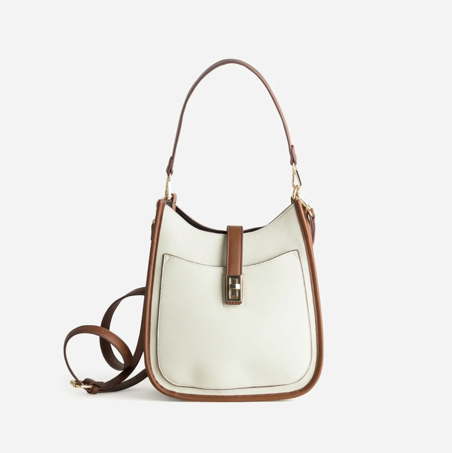 Sac à main écru bordures camel