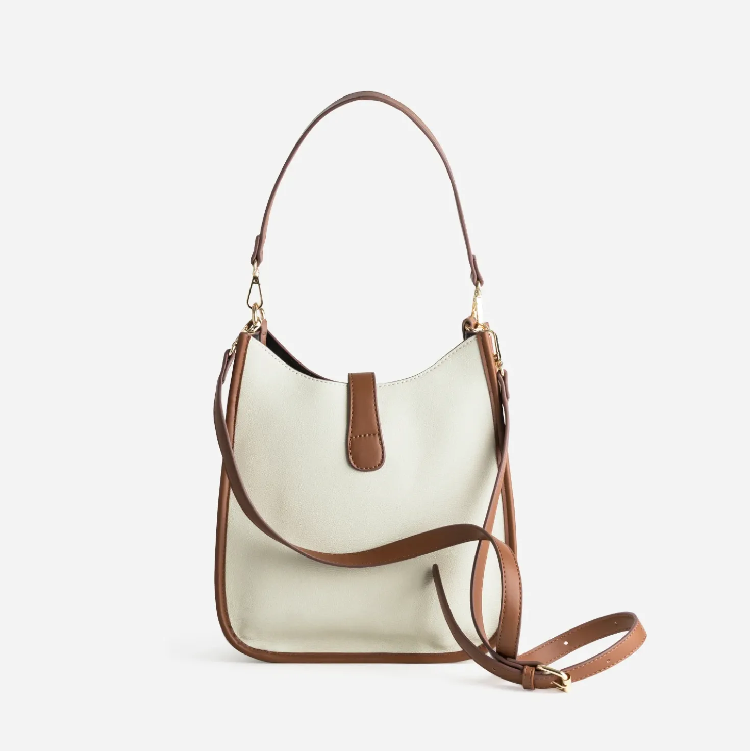 Sac à main écru bordures camel