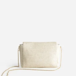 Sac à main écru tressé détails dorés