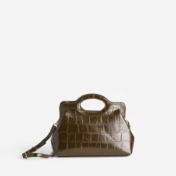 Sac à main marron embossé effet croco