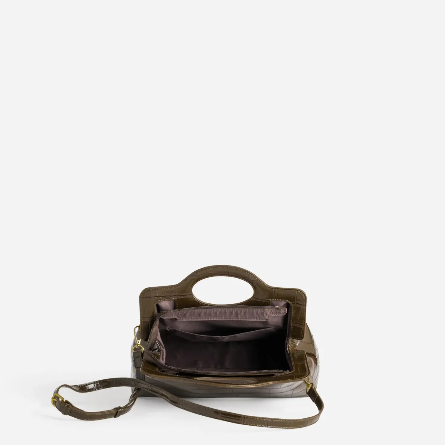 Sac à main marron embossé effet croco
