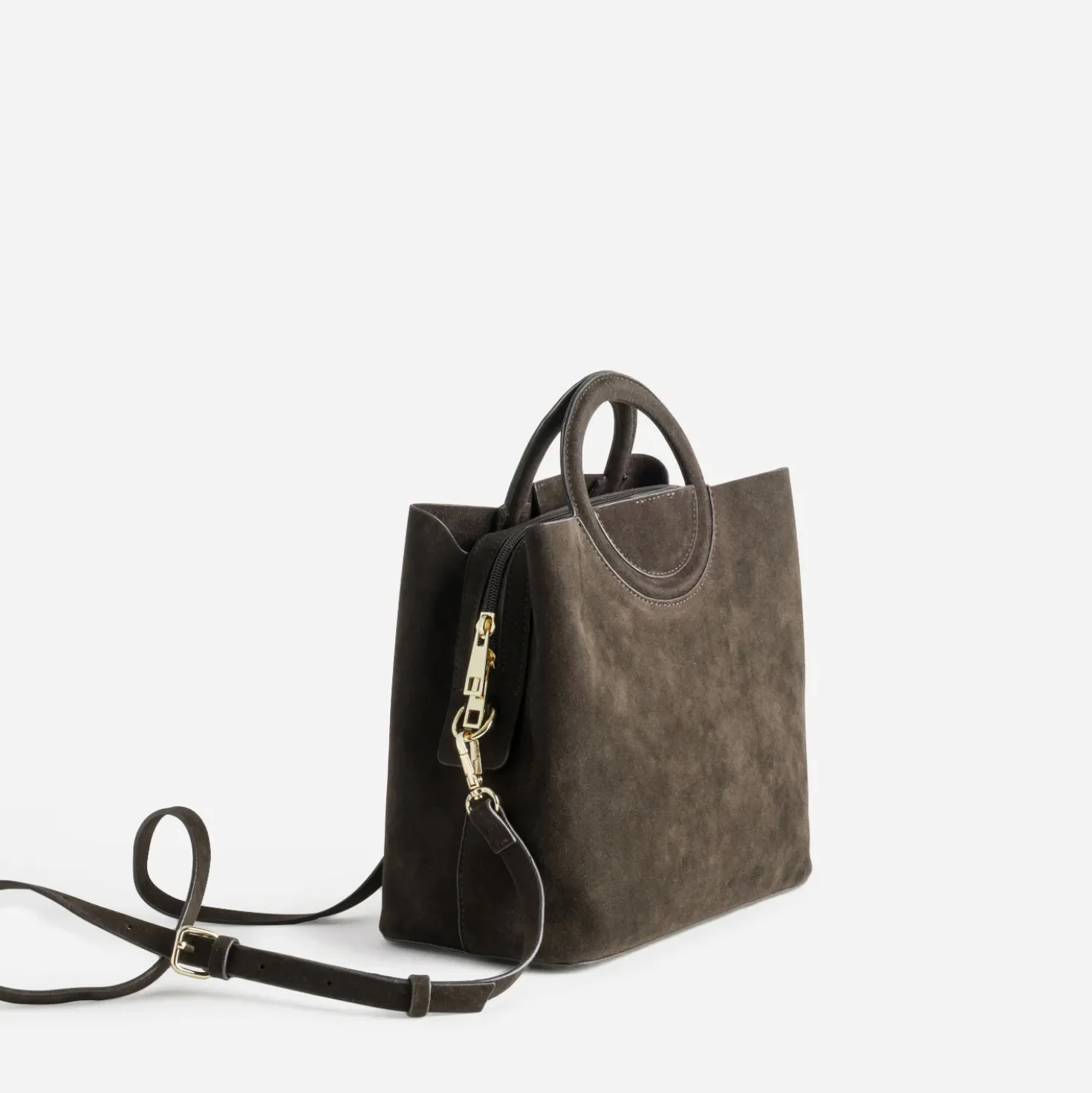 Sac à main marron suédé trois compartiments