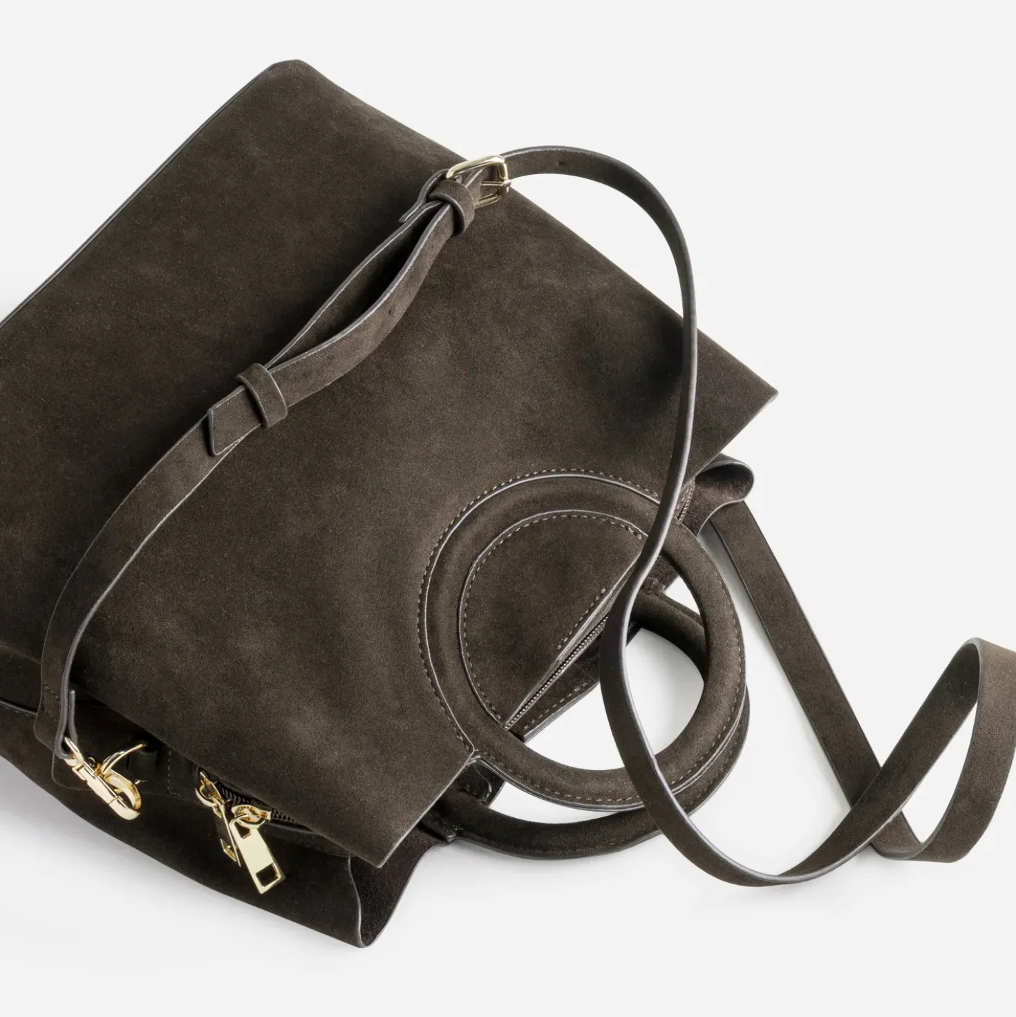 Sac à main marron suédé trois compartiments