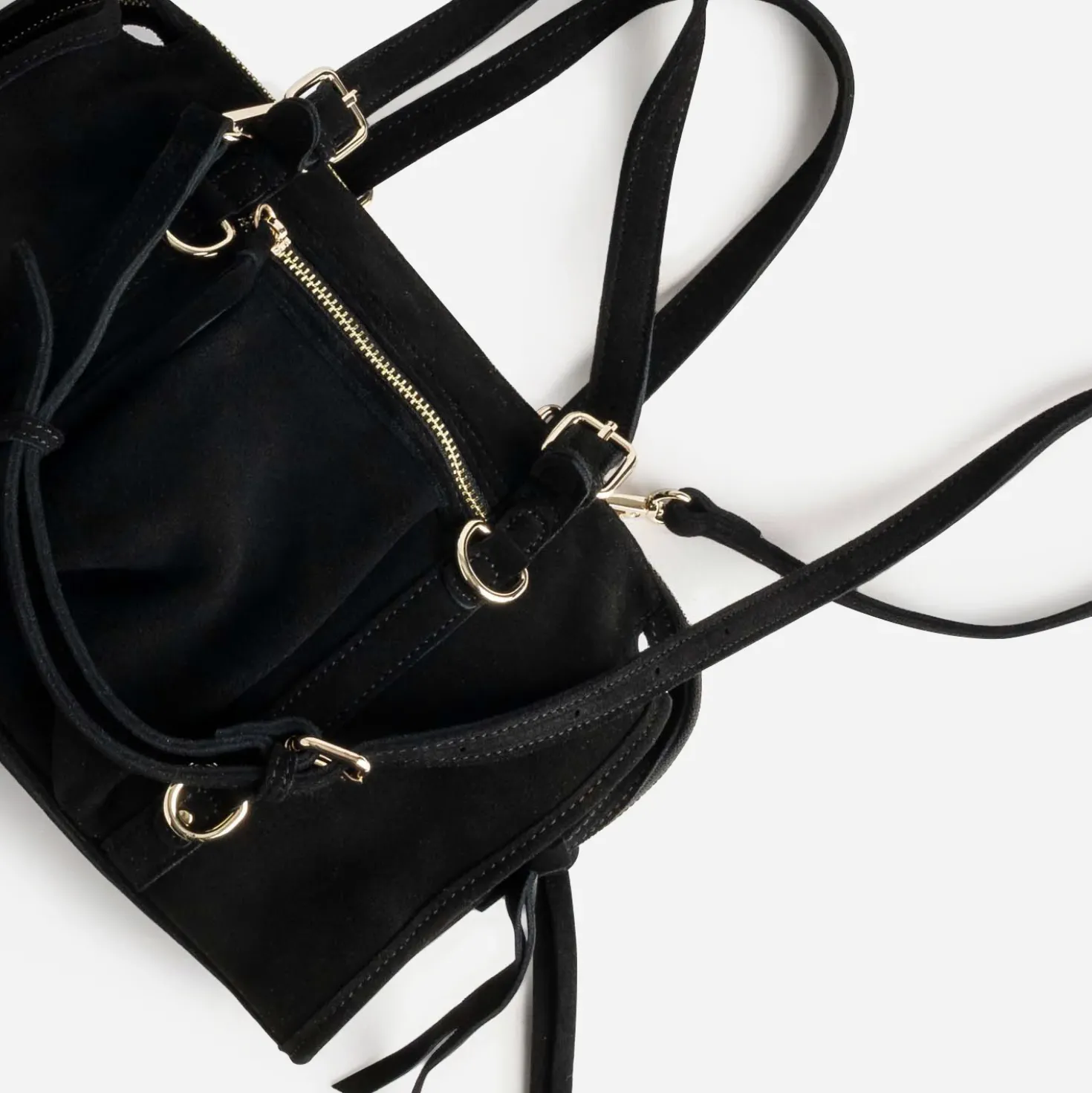 Sac à main noir cuir velours détail franges