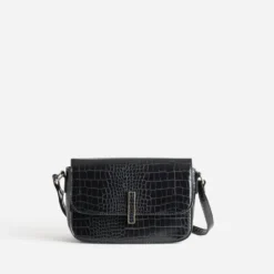 Sac à main noir embossage effet croco