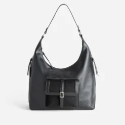Sac à main noir poche bi-matière