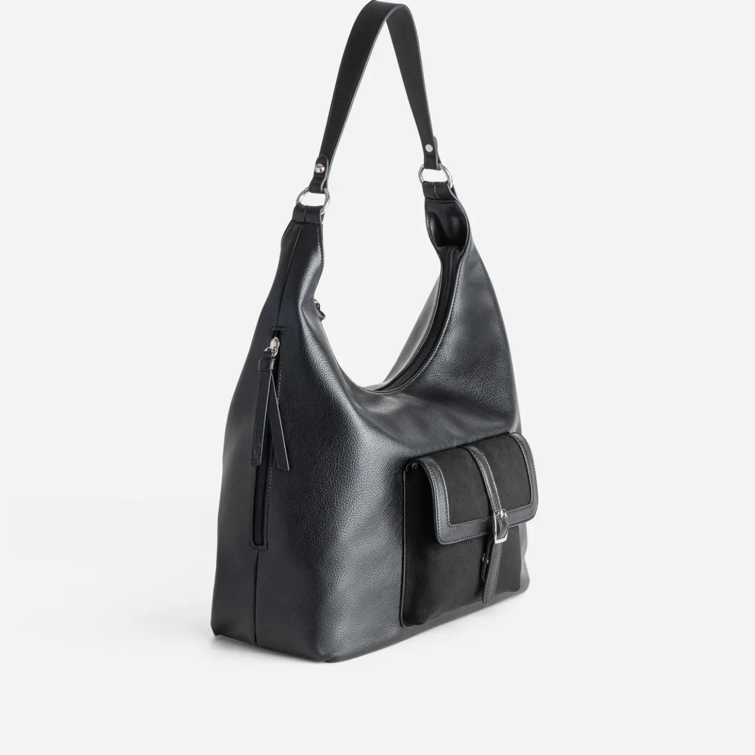 Sac à main noir poche bi-matière