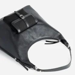 Sac à main noir poche bi-matière
