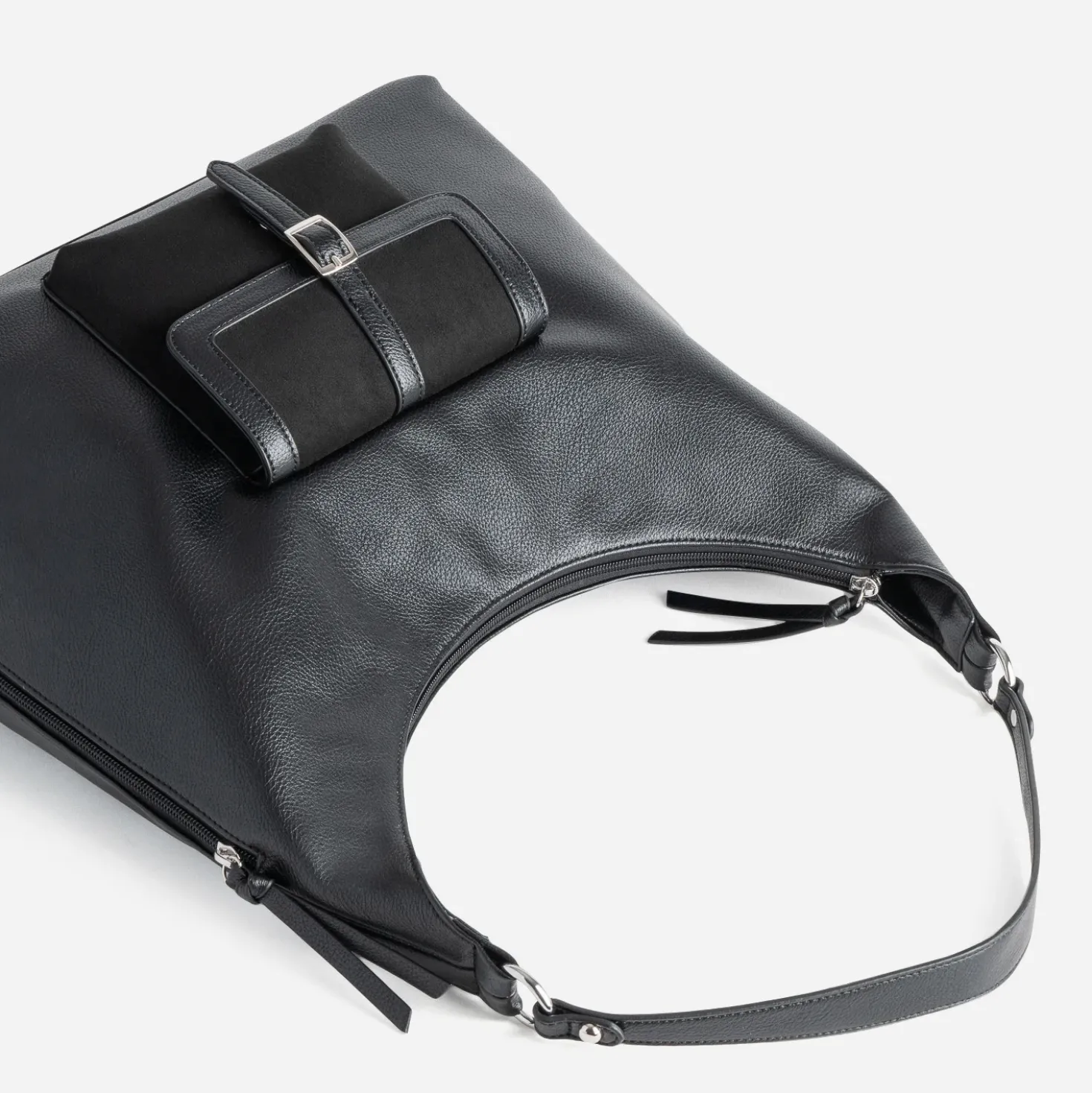 Sac à main noir poche bi-matière
