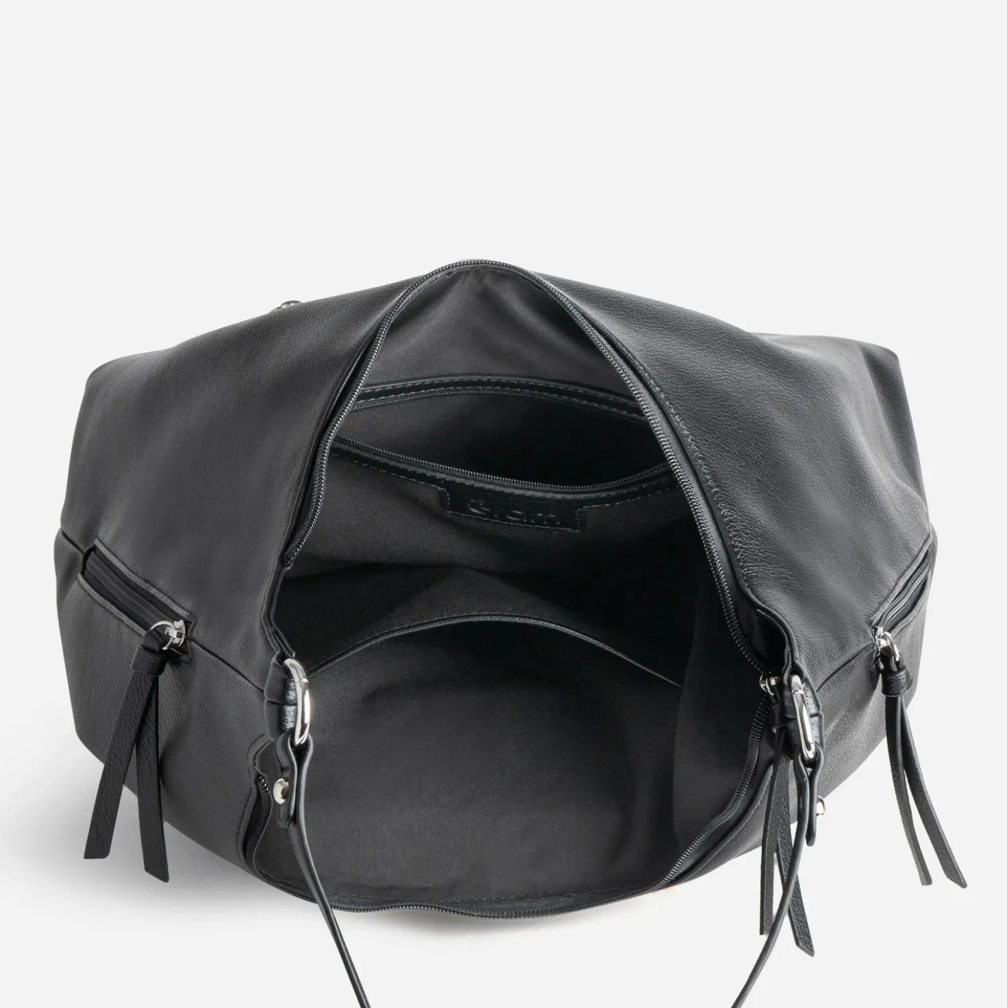 Sac à main noir poche bi-matière