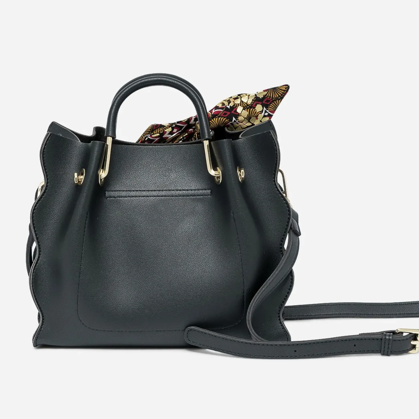 Sac à main noir à ruban imprimé