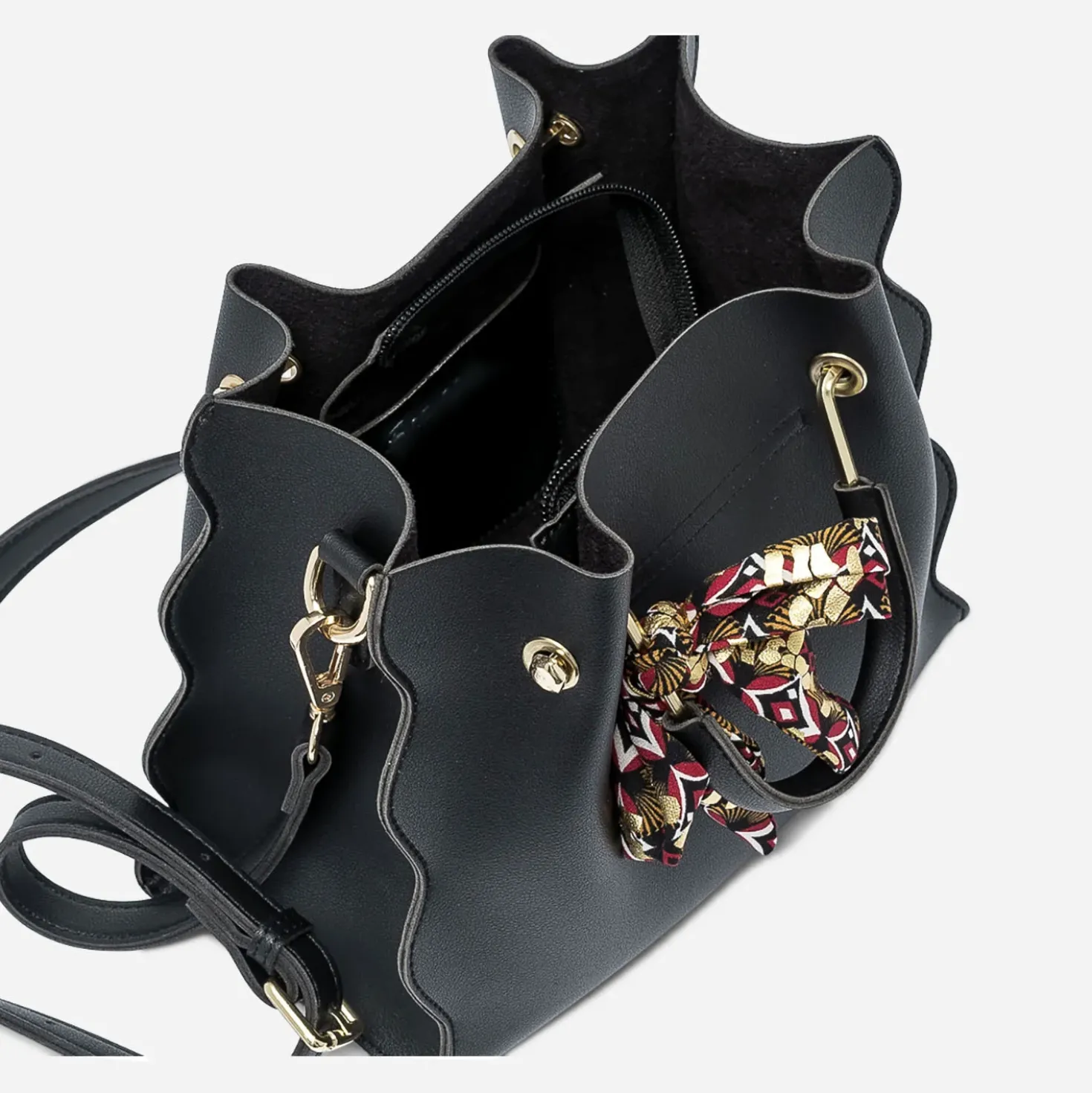 Sac à main noir à ruban imprimé