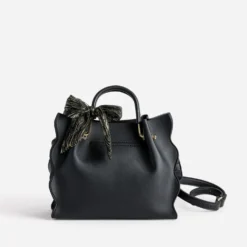 Sac à main noir à ruban imprimé